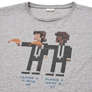 Typographia Pulp Fiction Jules Vincent Pixel T-Shirt Gray Large Rare Y2K Retro‎